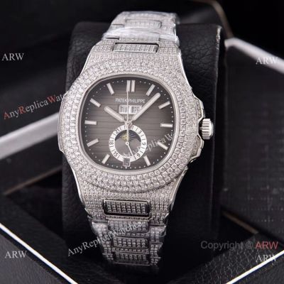 Patek Philippe Annual Calendar Full Diamonds Watches Gray Gradient Face 41mm-Best  Replica Patek Philippe Watches